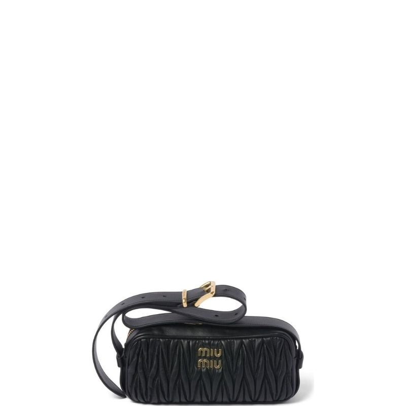 Sneakerhill - Logo-Lettering Zip-Up Shoulder Bag Black - sneakerhillcom