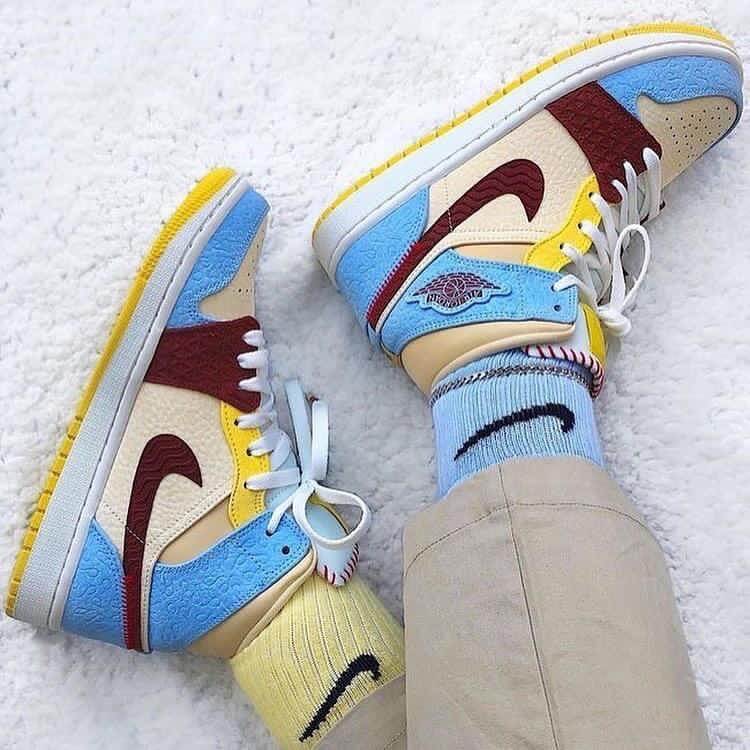 Custom Air Jordan 1 Chateau Blue Yellow Sneakers - sneakerhypesusa