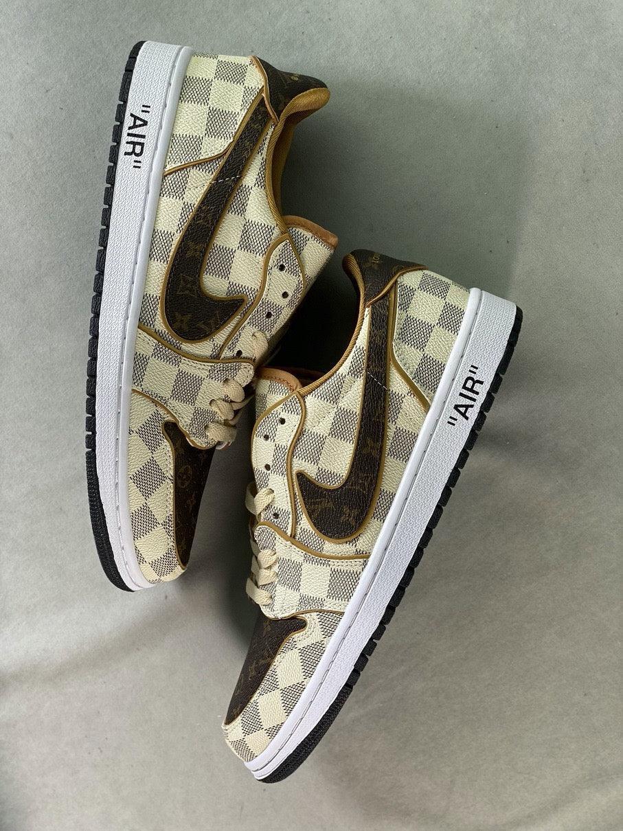 Custom Air Jordan 1 Low Damier Azur Brown LV Monogram - sneakerhillcom