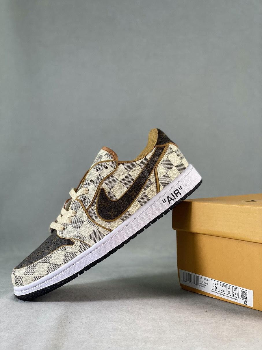 Custom Air Jordan 1 Low Damier Azur Brown LV Monogram - sneakerhillcom