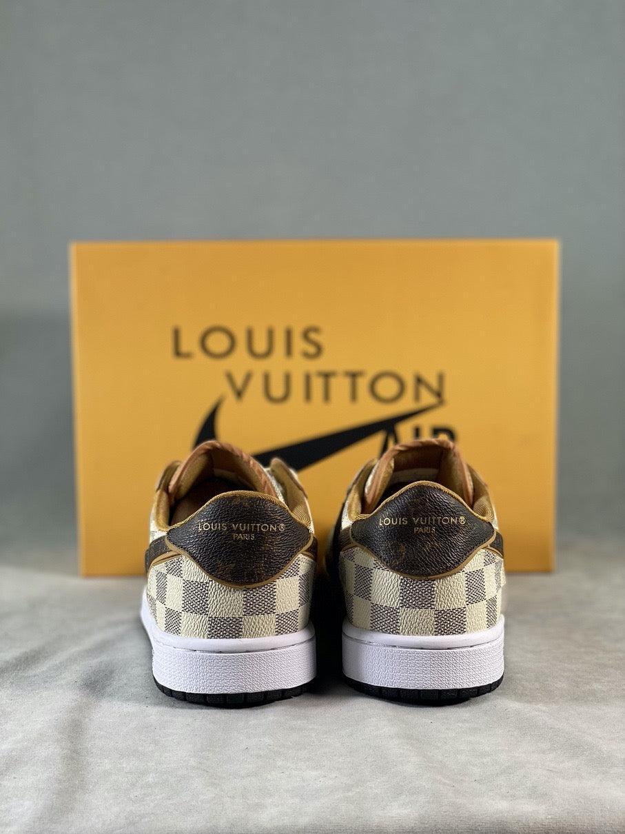 Custom Air Jordan 1 Low Damier Azur Brown LV Monogram - sneakerhillcom