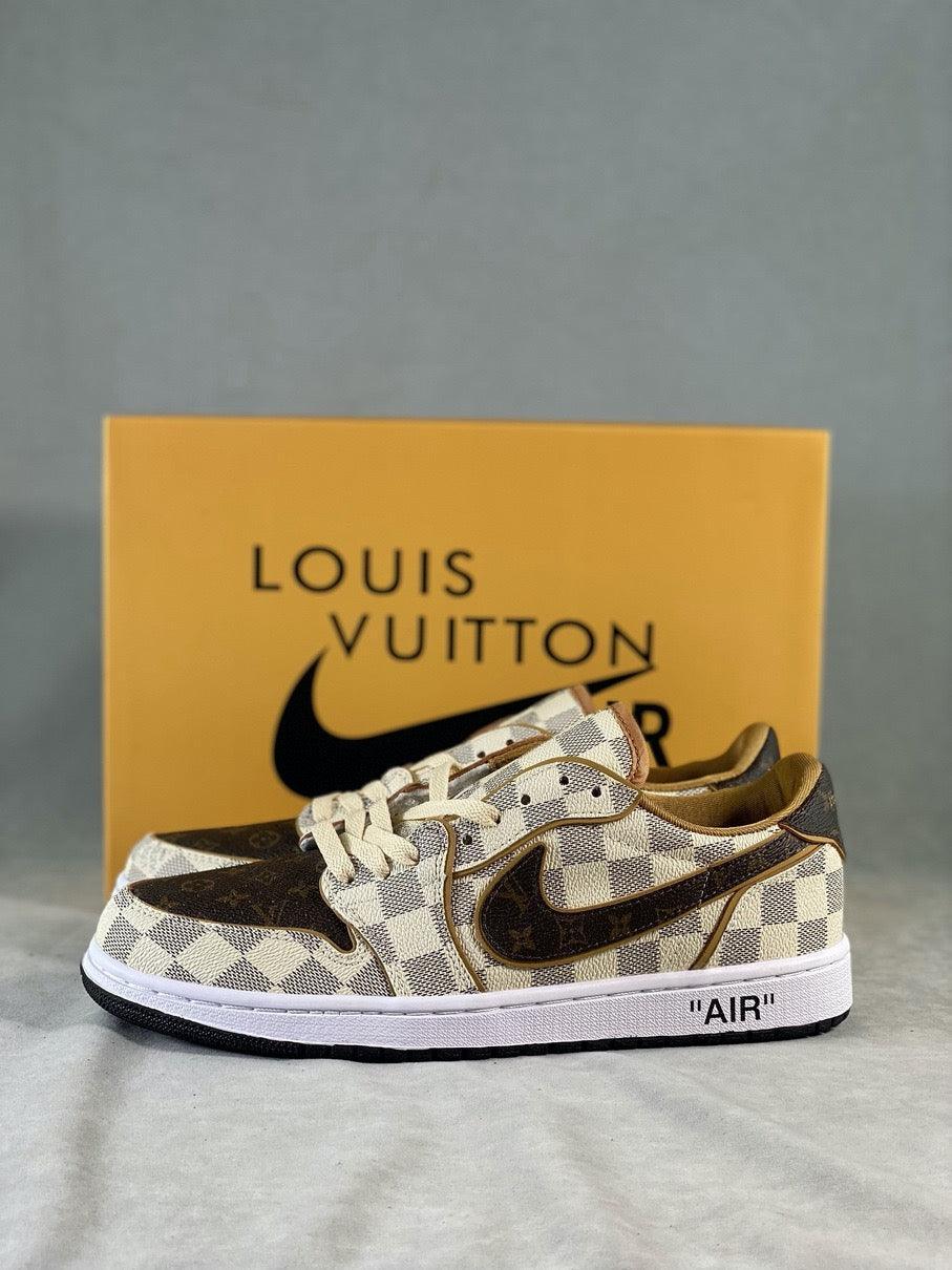 Custom Air Jordan 1 Low Damier Azur Brown LV Monogram - sneakerhillcom