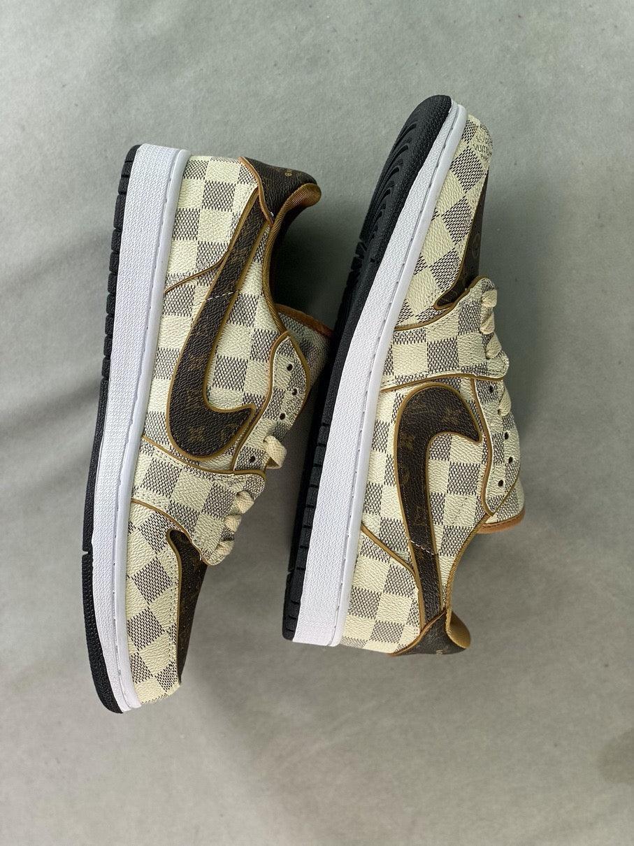 Custom Air Jordan 1 Low Damier Azur Brown LV Monogram - sneakerhillcom