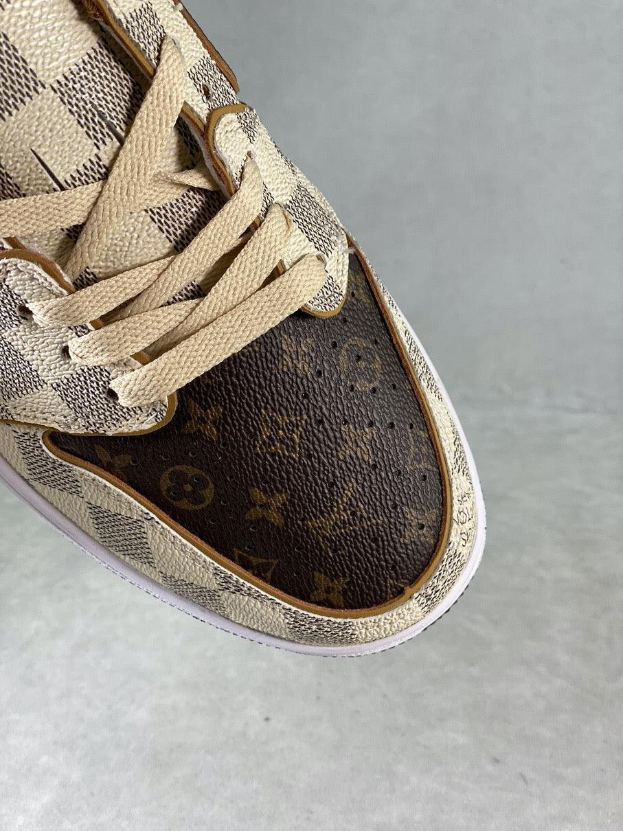 Custom Air Jordan 1 Low Damier Azur Brown LV Monogram - sneakerhillcom