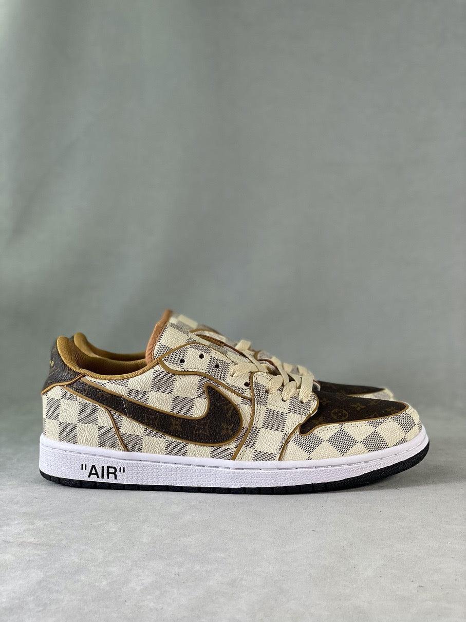 Custom Air Jordan 1 Low Damier Azur Brown LV Monogram - sneakerhillcom