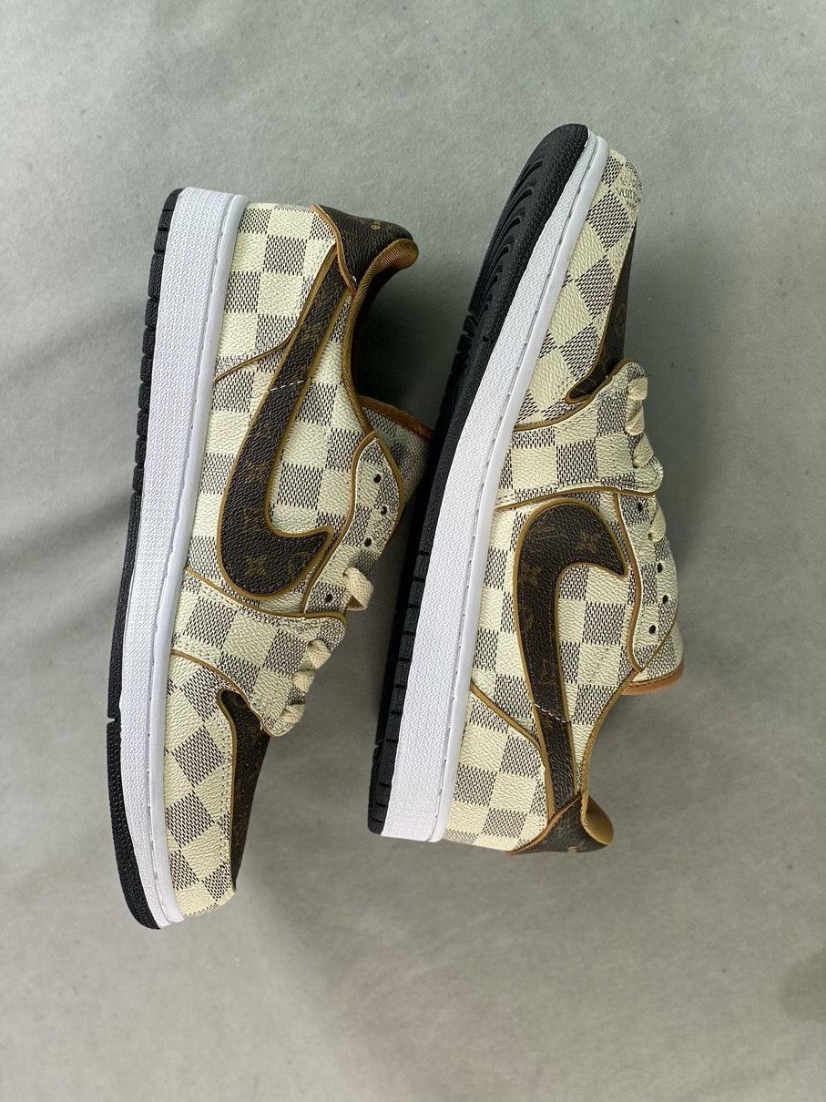 Custom Air Jordan 1 Low Damier Azur Brown LV Monogram sneakerhypes