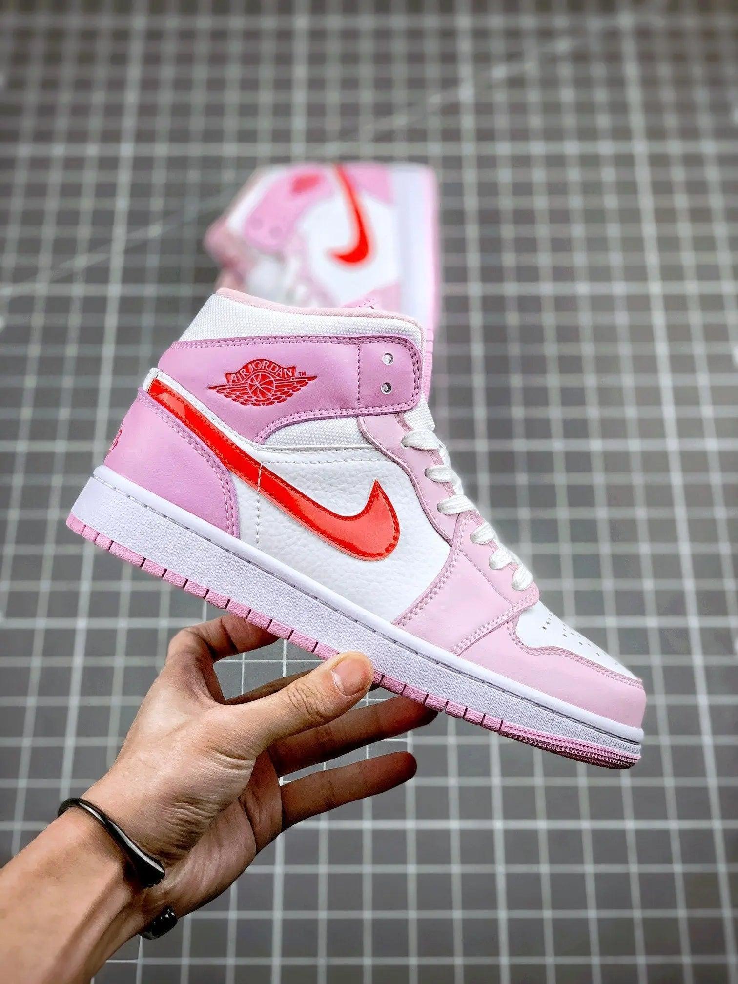 Custom Air Jordan 1 MID Pink Purple Valentine's Day - sneakerhillcom