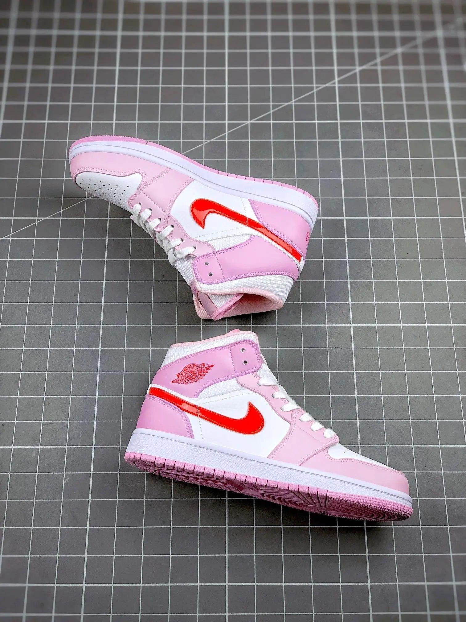Custom Air Jordan 1 MID Pink Purple Valentine's Day - sneakerhillcom