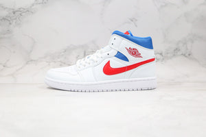 Custom Air Jordan 1 Mid White Blue Red BQ6472-164 - sneakerhypesusa