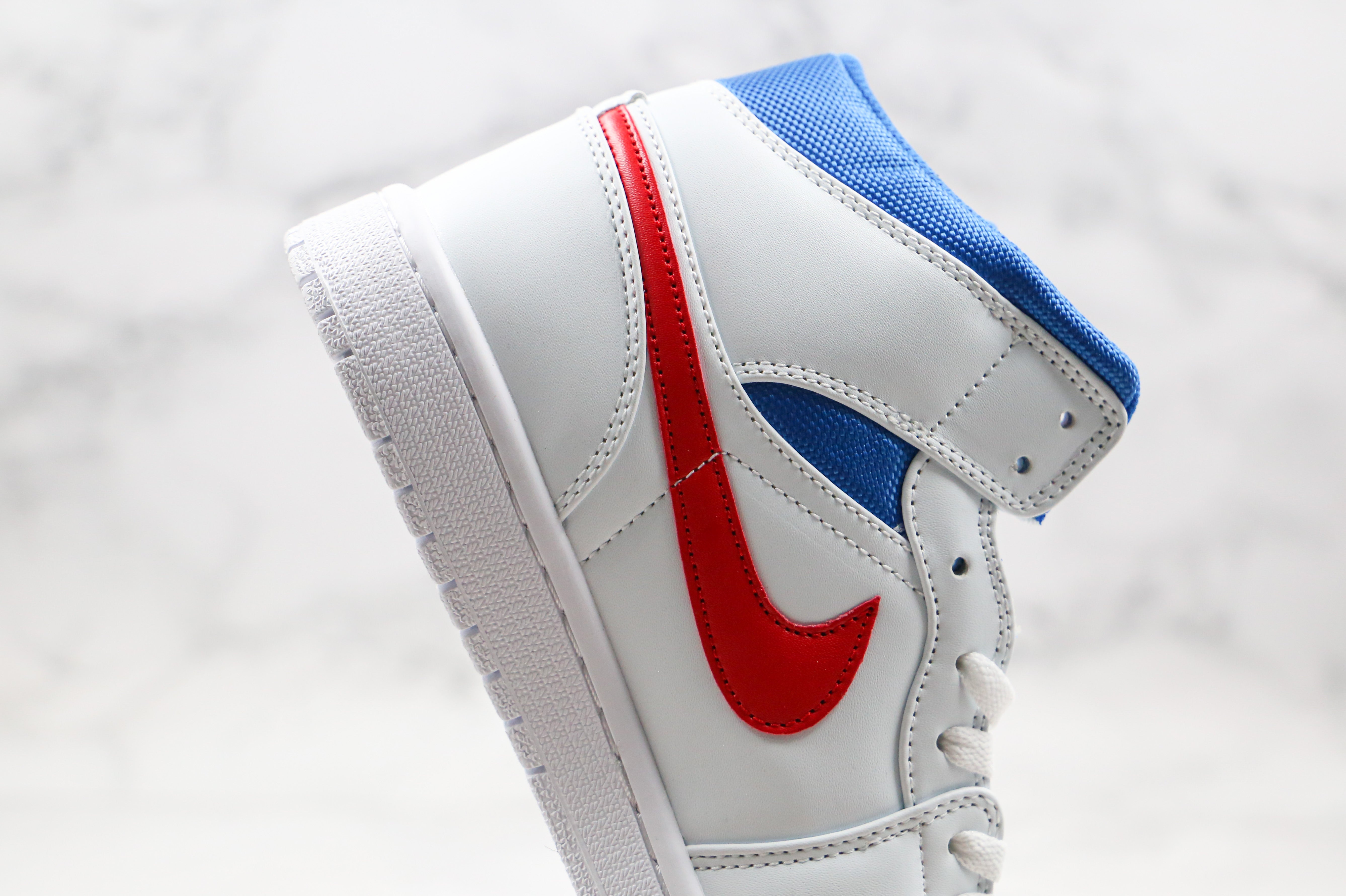 Custom Air Jordan 1 Mid White Blue Red BQ6472-164 - sneakerhypesusa