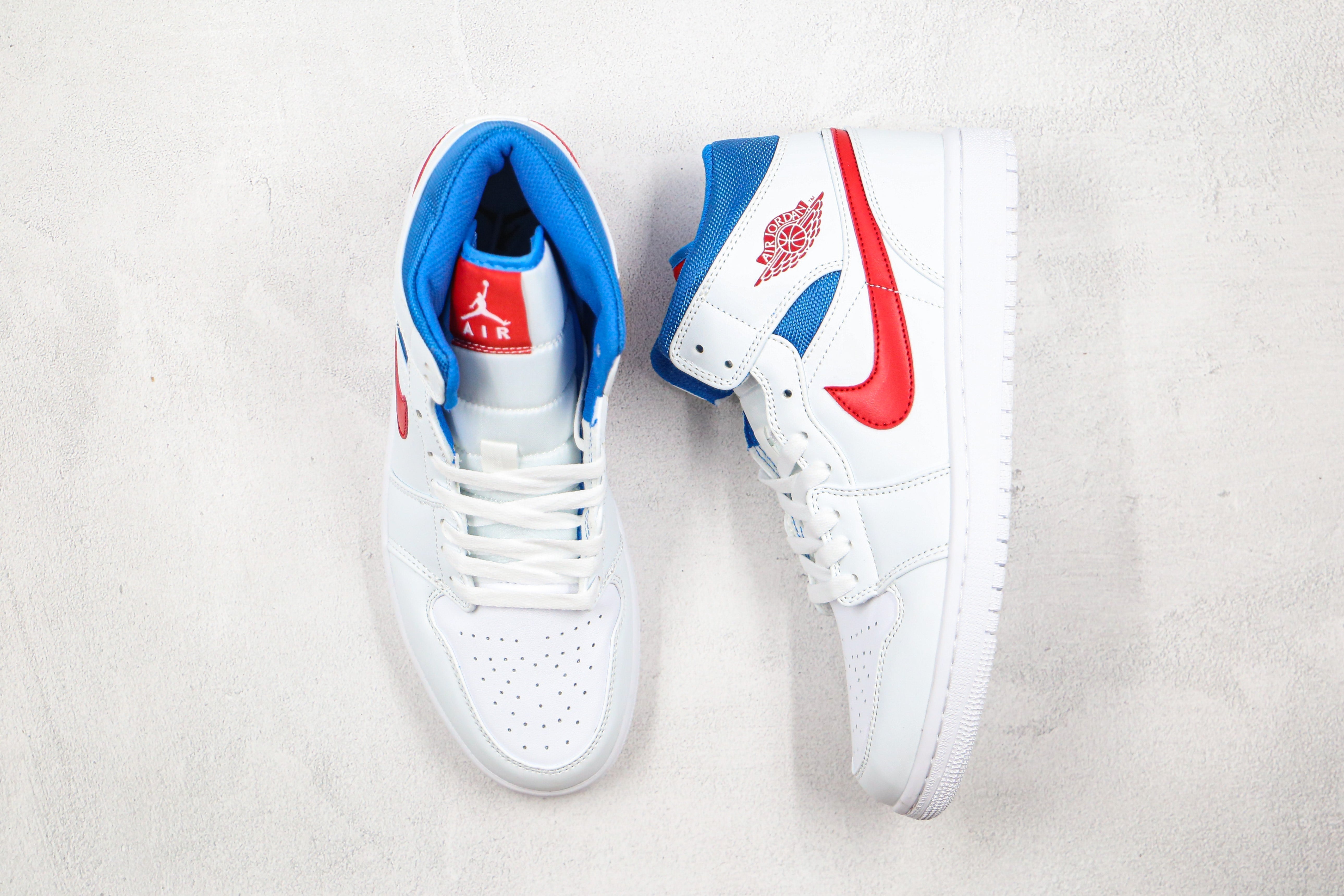 Custom Air Jordan 1 Mid White Blue Red BQ6472-164 - sneakerhypesusa