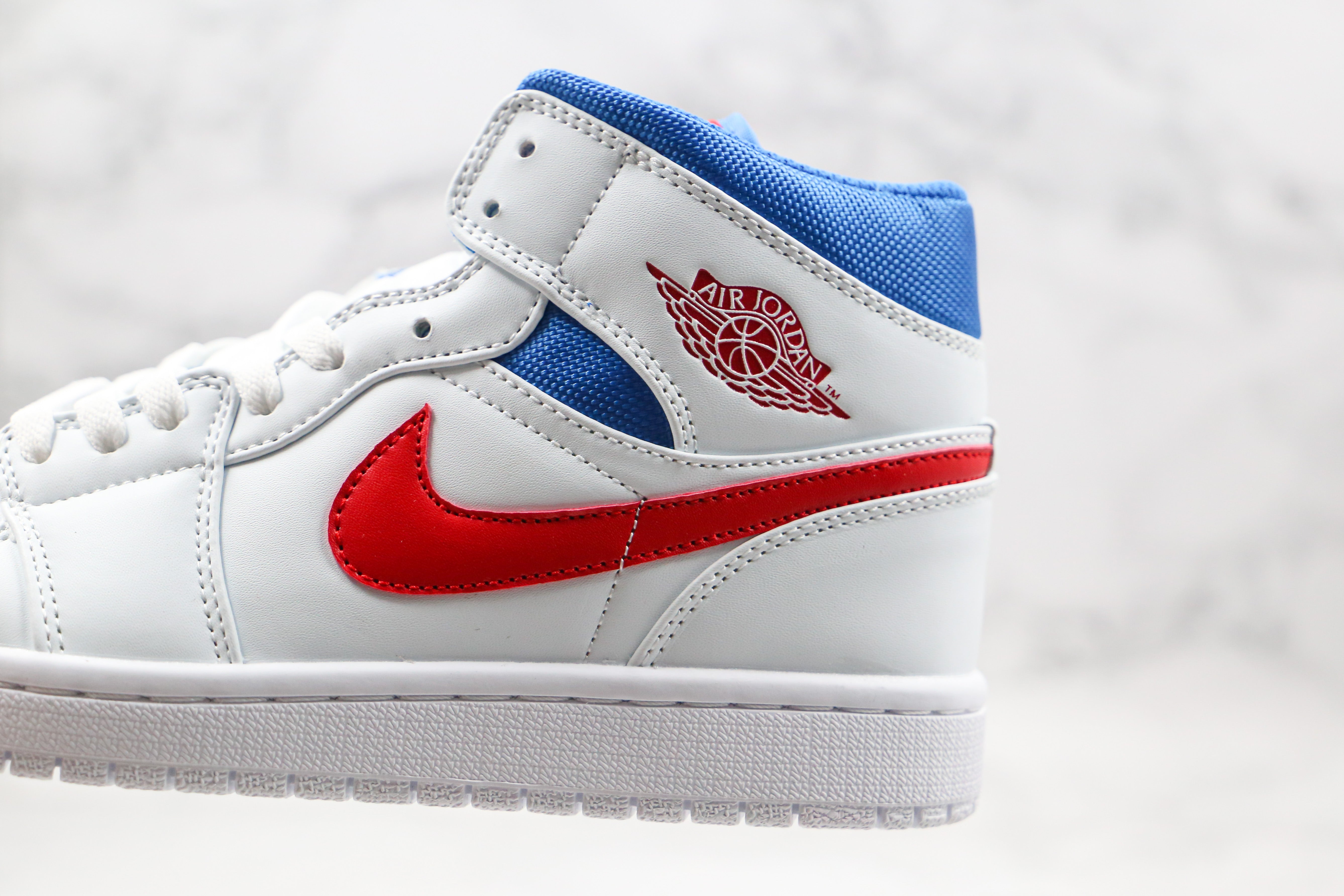 Custom Air Jordan 1 Mid White Blue Red BQ6472-164 - sneakerhypesusa