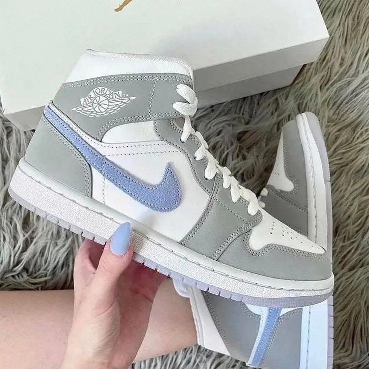 Custom Air Jordan 1 Mid Wolf Grey High Q blackoriginal