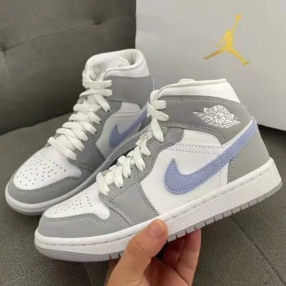 Custom Air Jordan 1 Mid Wolf Grey High Q blackoriginal