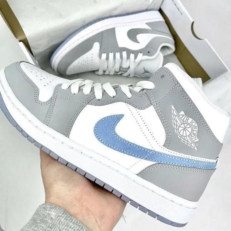 Custom Air Jordan 1 Mid Wolf Grey High Q blackoriginal