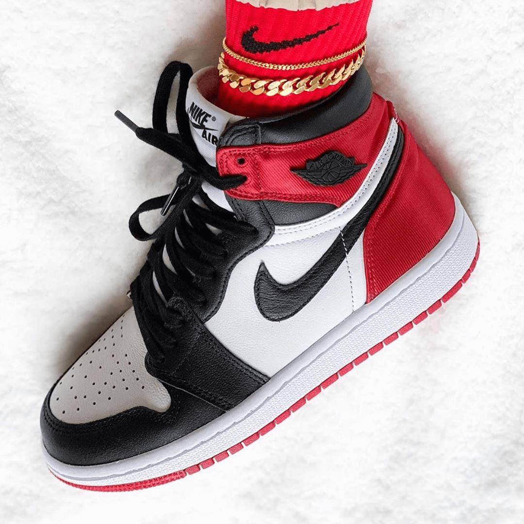 Custom Air Jordan 1 Satin Black Toe Sneakers - sneakerhypesusa