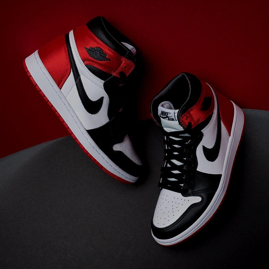 Custom Air Jordan 1 Satin Black Toe Sneakers - sneakerhypesusa