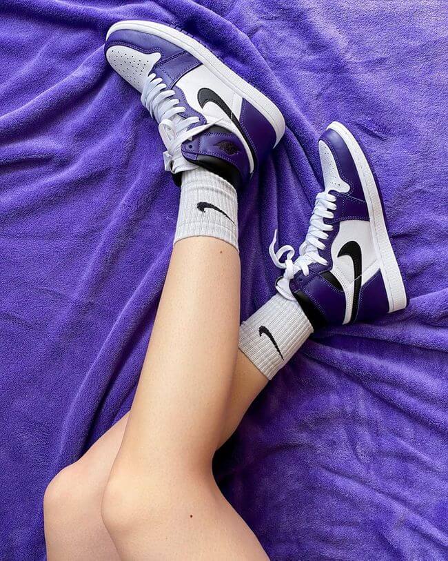 Custom Air Jordan 1 White Toe Court Purple Sneakers - sneakerhypesusa