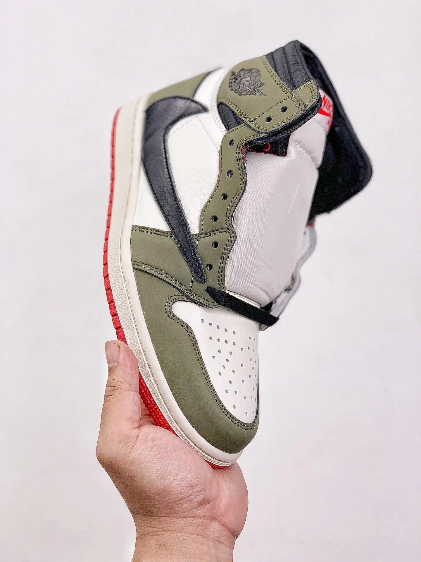 Custom GREEN T-Scott x Fragment x Air Jordan 1 High Q ( Customs And Box ), Jordan 1 Sneakers Active CACTUS JACK sneakeronline