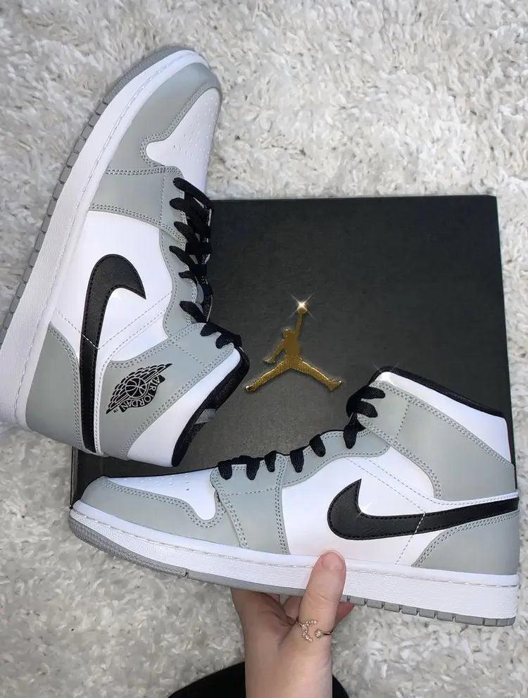 Custom Jordan 1 Mid “Light Smoke Grey” High Q  ( Customs And Box ), Jordan 1 Sneakers FREE SHIPPING LUXURYSTEPSCO