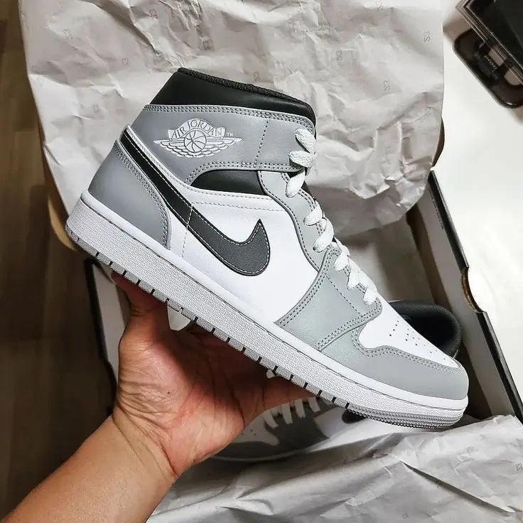 Custom Jordan 1 Mid “Light Smoke Grey” High Q  ( Customs And Box ), Jordan 1 Sneakers FREE SHIPPING LUXURYSTEPSCO