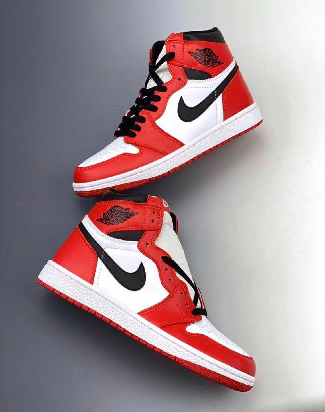 Custom RED Black White Jordan 1 CHICAGO High Q - sneakerhillcom