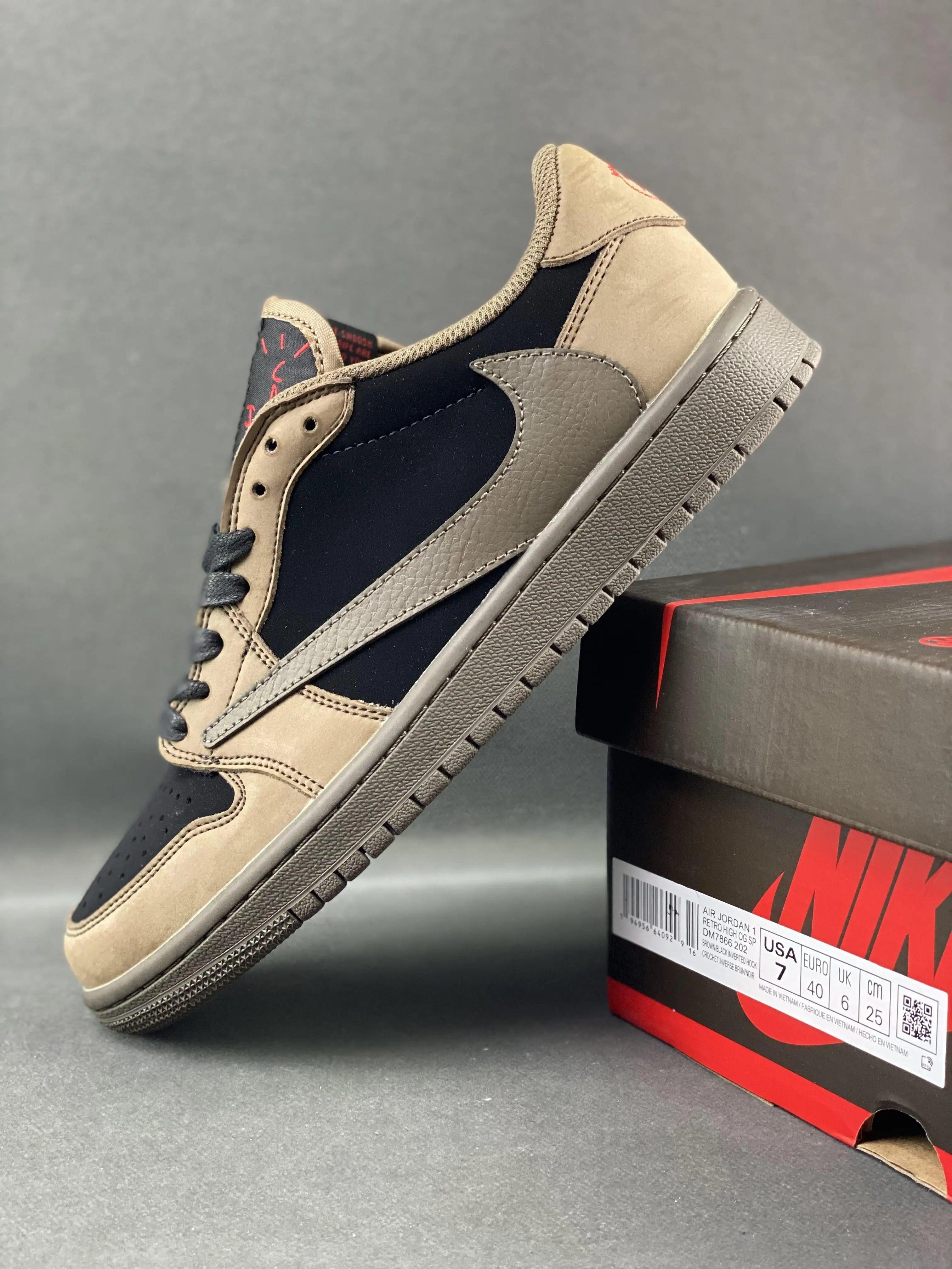 Custom Travis Scott x Air Jordan 1 Low Velvet Brown - sneakerhillcom