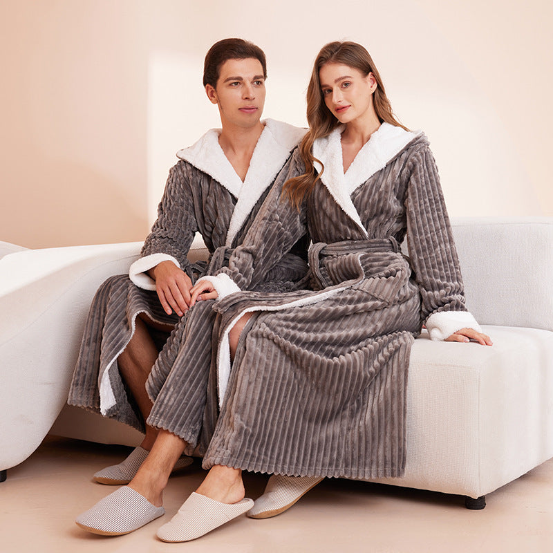 Couple's sleeping robe European size extra long plus fat hooded men's and women's bathrobe eprolo