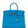 Birkin 35 Bleu Zanzibar Togo Gold Hardware Kilta bags