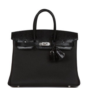 Birkin 25 Black Lizard and Togo Touch Palladium Hardware Kilta bags