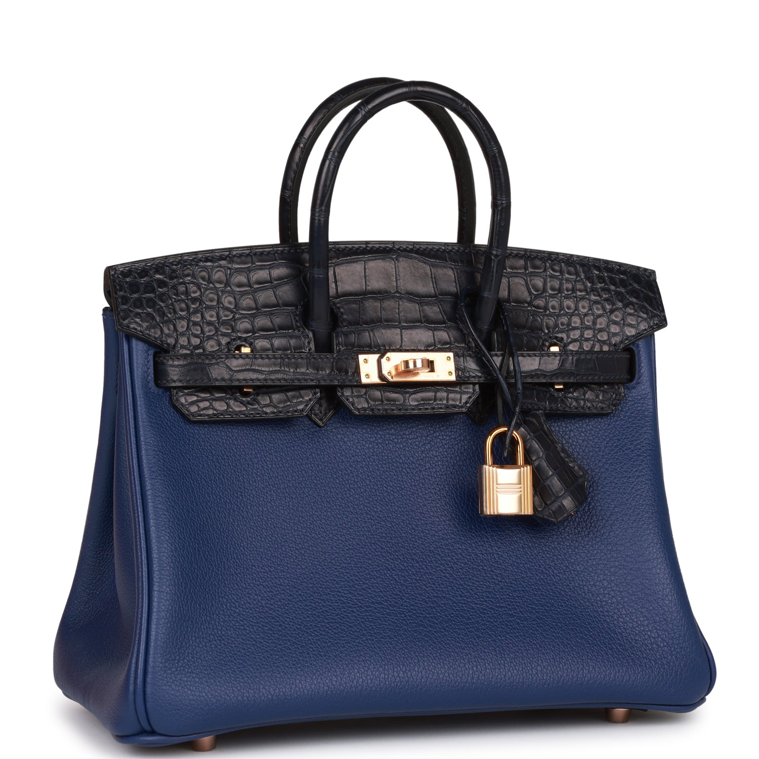 HMS Birkin 25 Bleu Saphir and Marine Matte Alligator and Togo Touch Rose Gold Hardware - sneakerhillcom