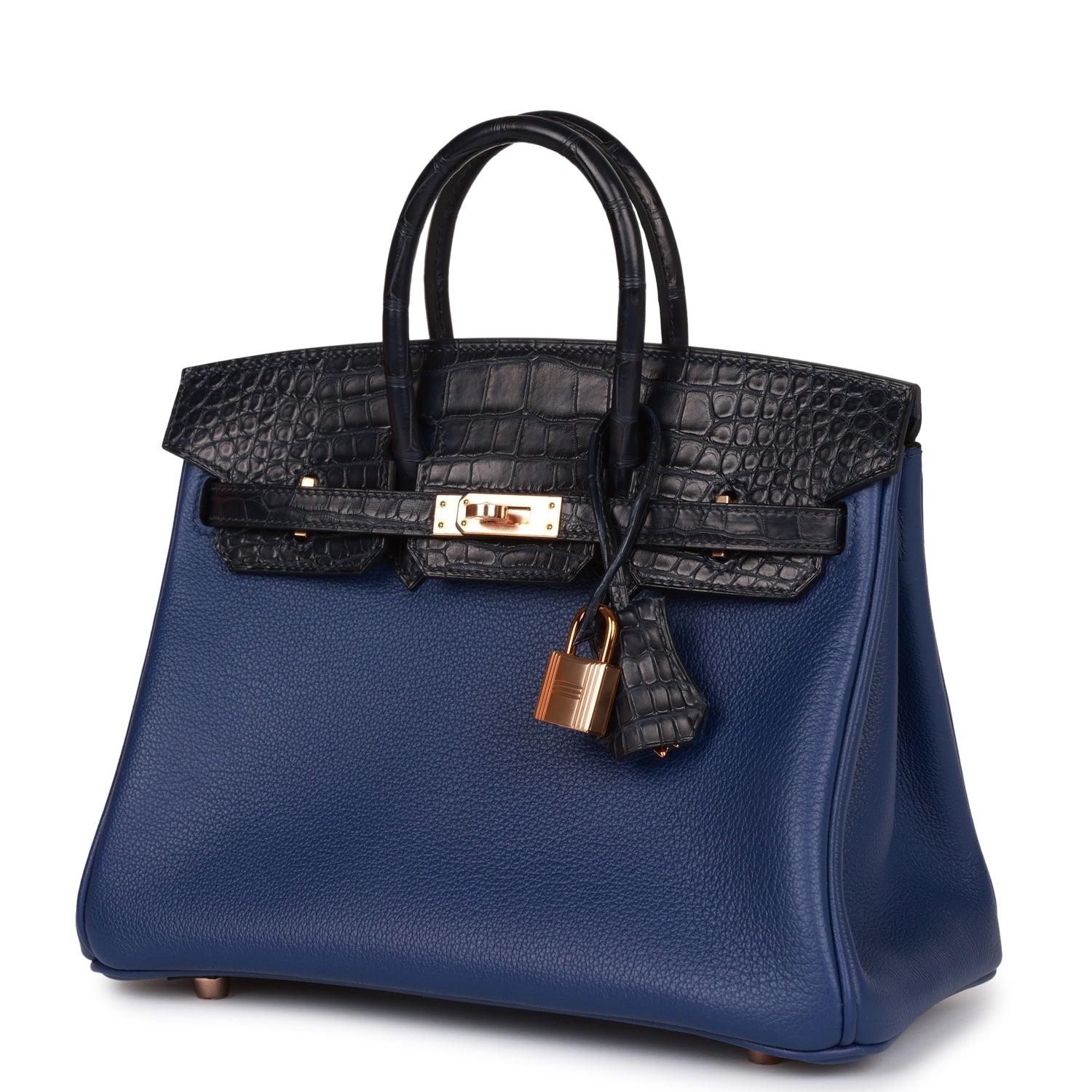 HMS Birkin 25 Bleu Saphir and Marine Matte Alligator and Togo Touch Rose Gold Hardware - sneakerhillcom