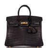 Birkin 25 Black Matte Niloticus Crocodile Gold Hardware Kilta bags