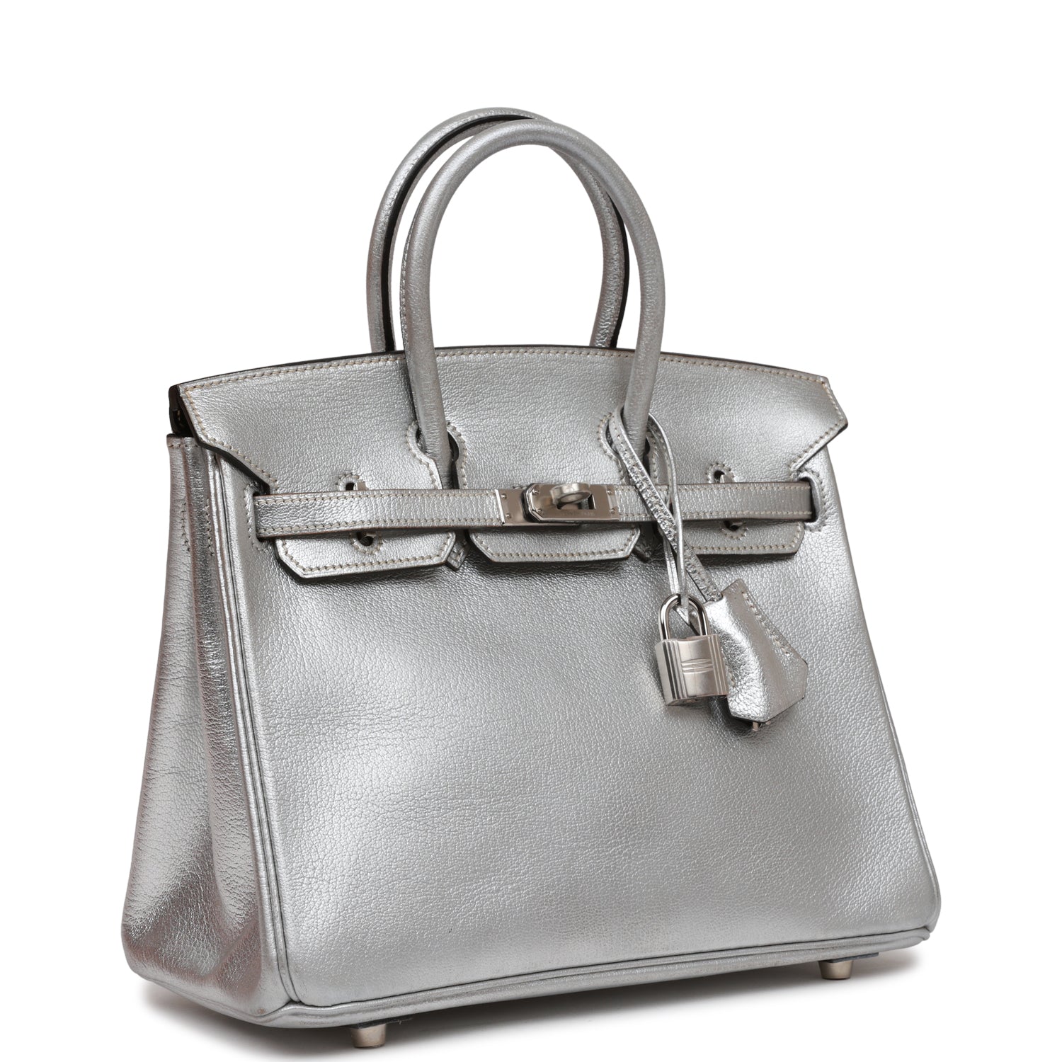 Birkin 25 Silver Metallic Chevre Palladium Hardware Kilta Bags