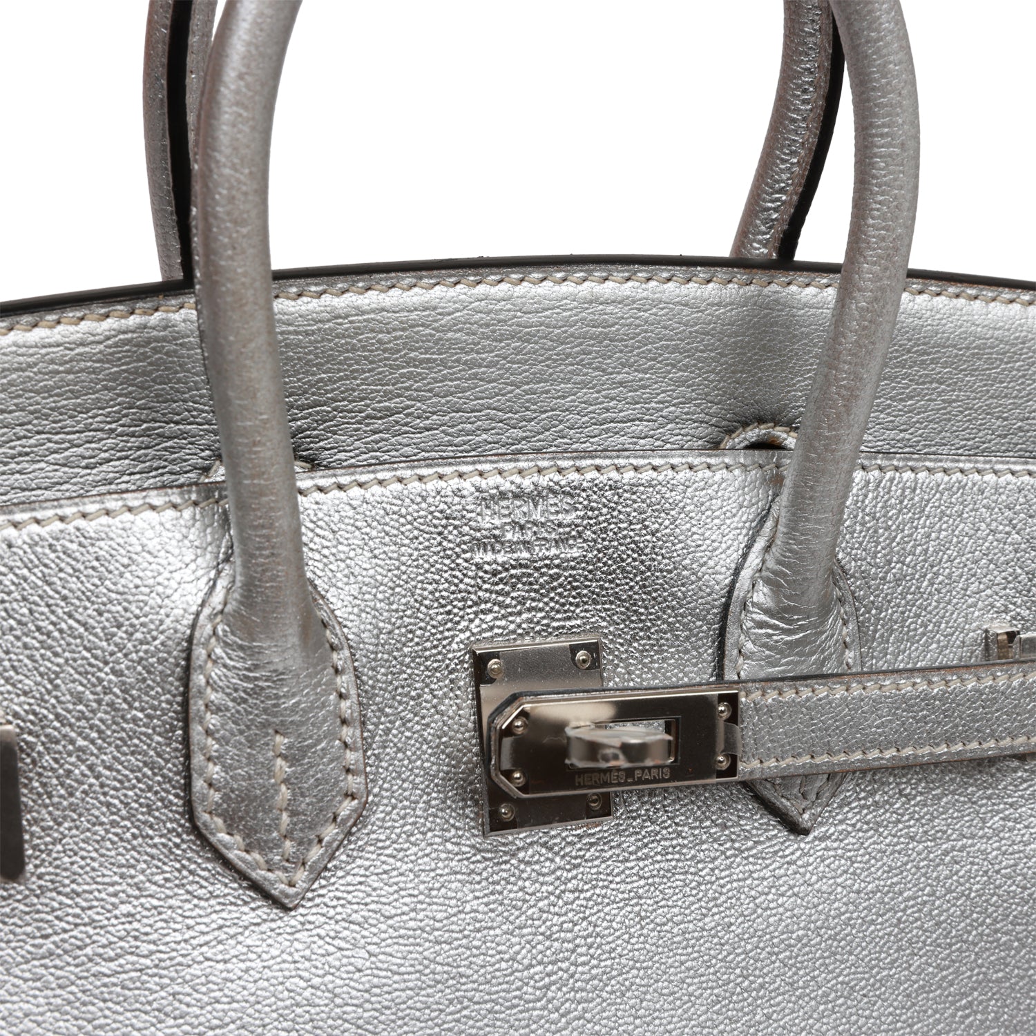 Birkin 25 Silver Metallic Chevre Palladium Hardware Kilta Bags