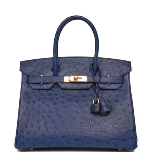 Hermes Birkin 30 Bleu Saphir Ostrich Gold Hardware - sneakerlandnet