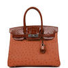 Birkin 30 Cognac and Miel Shiny Alligator and Ostrich Touch Palladium Hardware Kilta bags