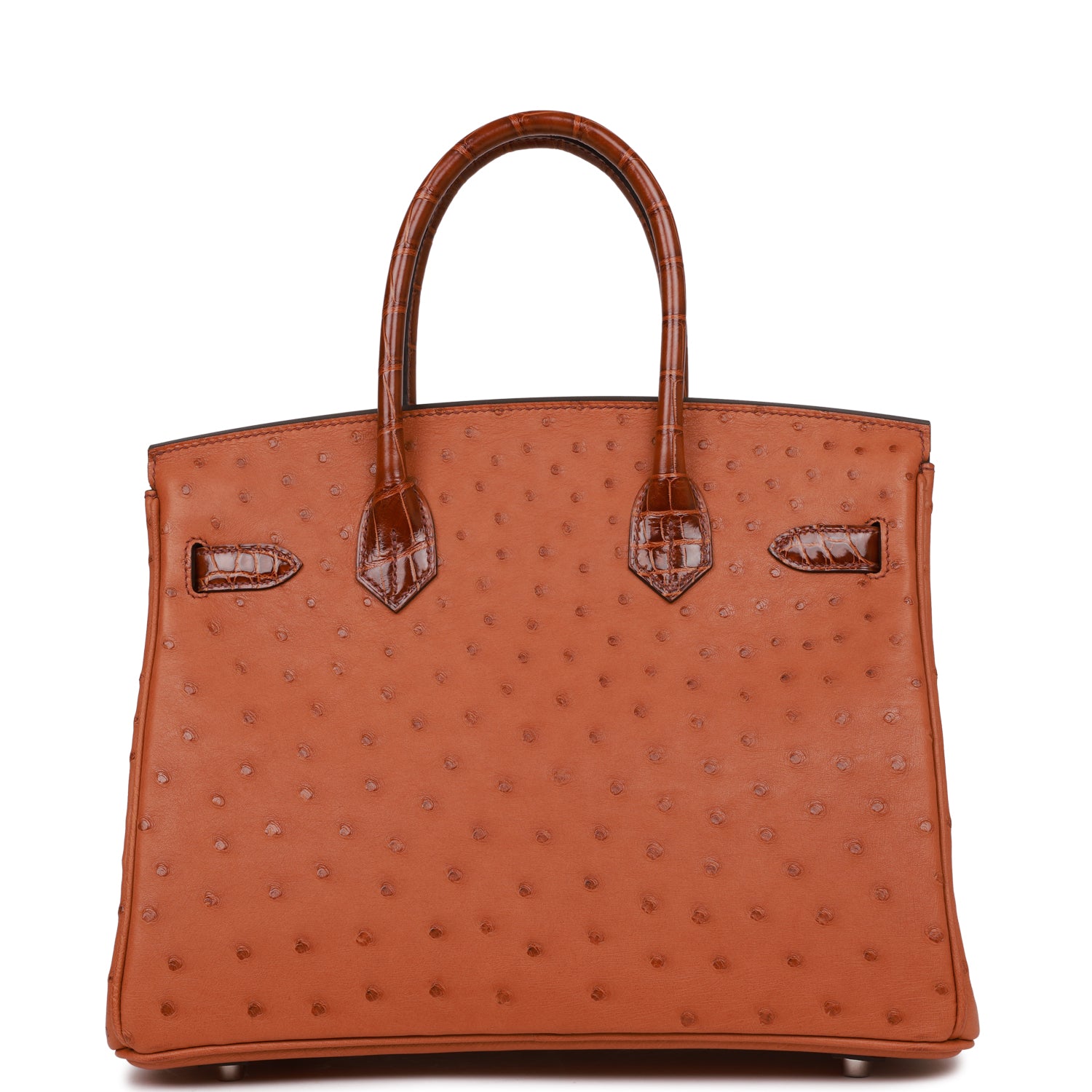 Birkin 30 Cognac and Miel Shiny Alligator and Ostrich Touch Palladium Hardware Kilta bags