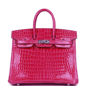 Birkin 25 Rose Mexico Shiny Porosus Crocodile Palladium Hardware - sneakerlandnet