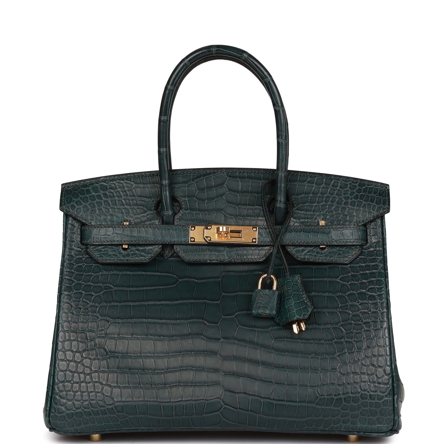 HRMS Birkin 30 Vert Fonce Matte Porosus Crocodile Gold Hardware - sneakerhillcom