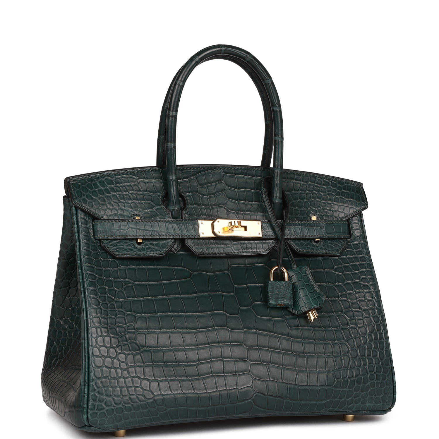 HRMS Birkin 30 Vert Fonce Matte Porosus Crocodile Gold Hardware - sneakerhillcom