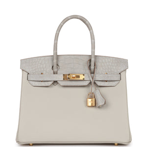 Birkin 30 Gris Perle Matte Alligator and Togo Touch Gold Hardware Kilta bags