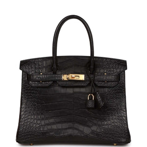 Hermes Birkin 30 Black Matte Alligator Gold Hardware - sneakerhillcom