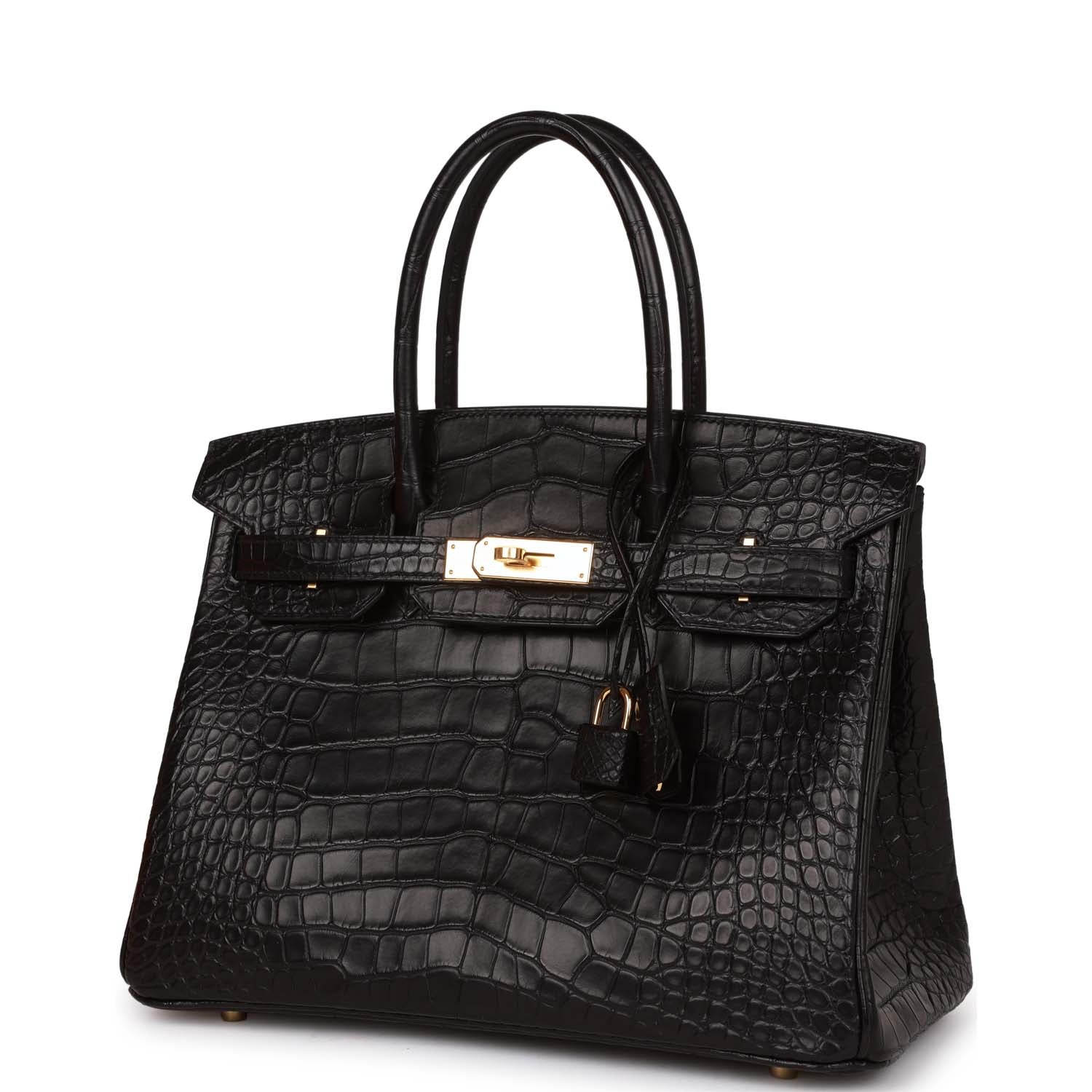 Hermes Birkin 30 Black Matte Alligator Gold Hardware - sneakerhillcom