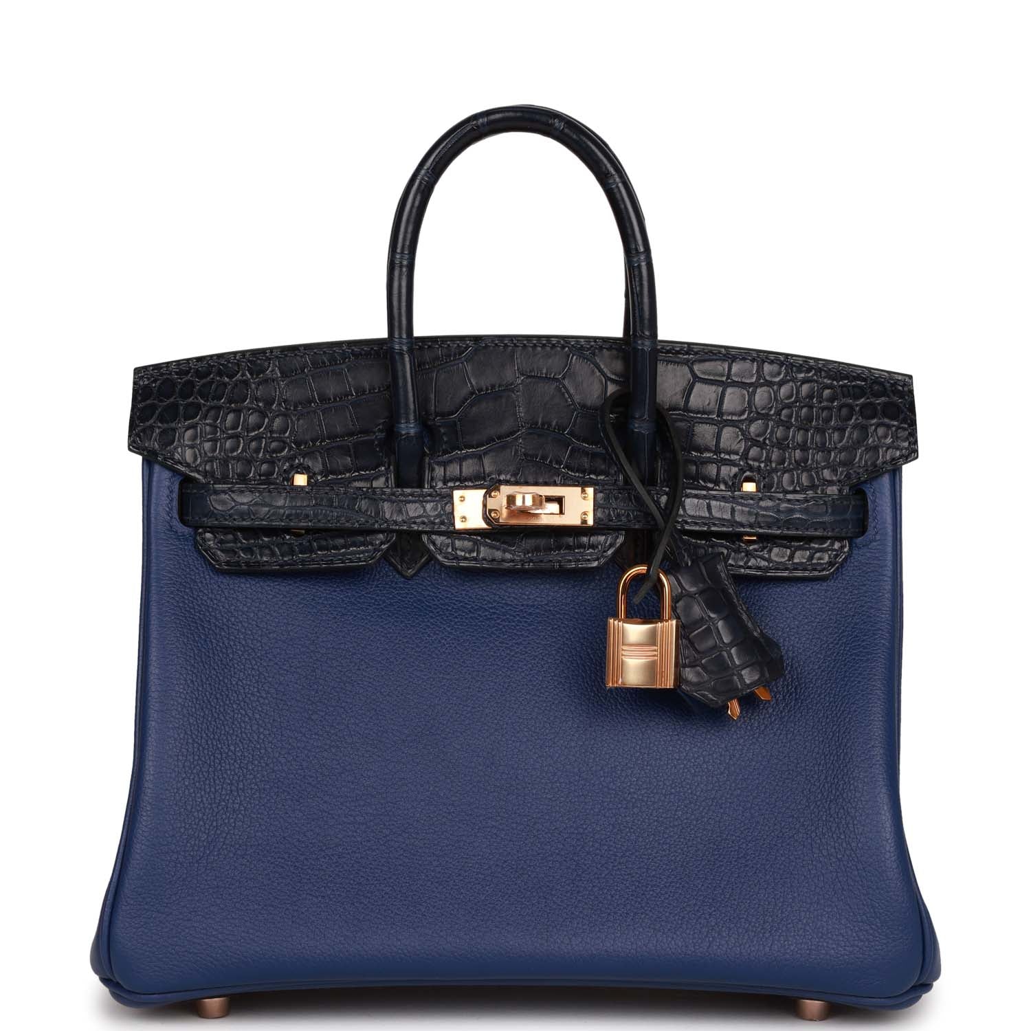 Birkin 25 Bleu Marine Matte Alligator and Bleu Saphir Novillo Touch Rose Gold Hardware Kilta bags