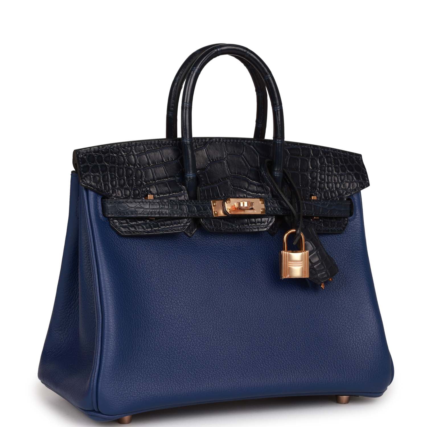 Birkin 25 Bleu Marine Matte Alligator and Bleu Saphir Novillo Touch Rose Gold Hardware Kilta bags