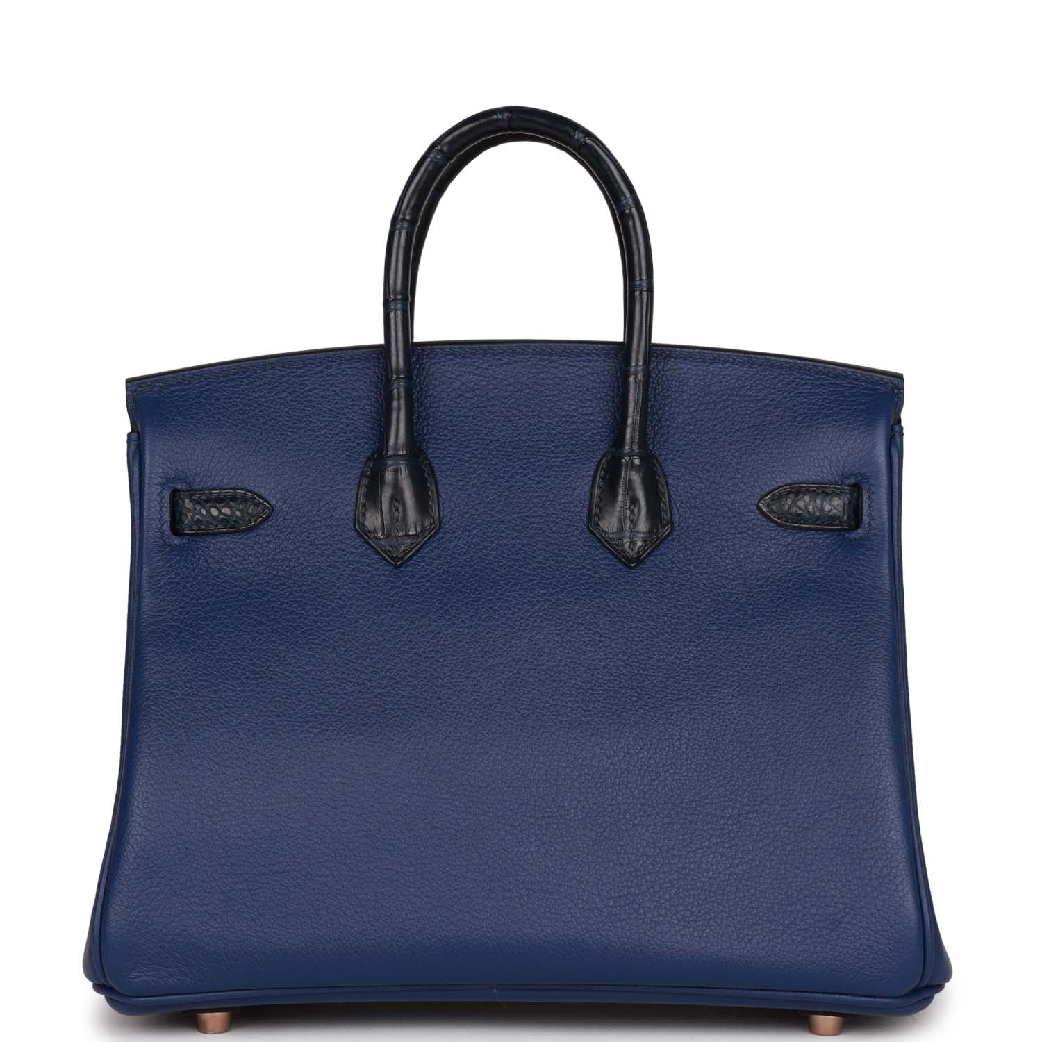 Birkin 25 Bleu Marine Matte Alligator and Bleu Saphir Novillo Touch Rose Gold Hardware Kilta bags