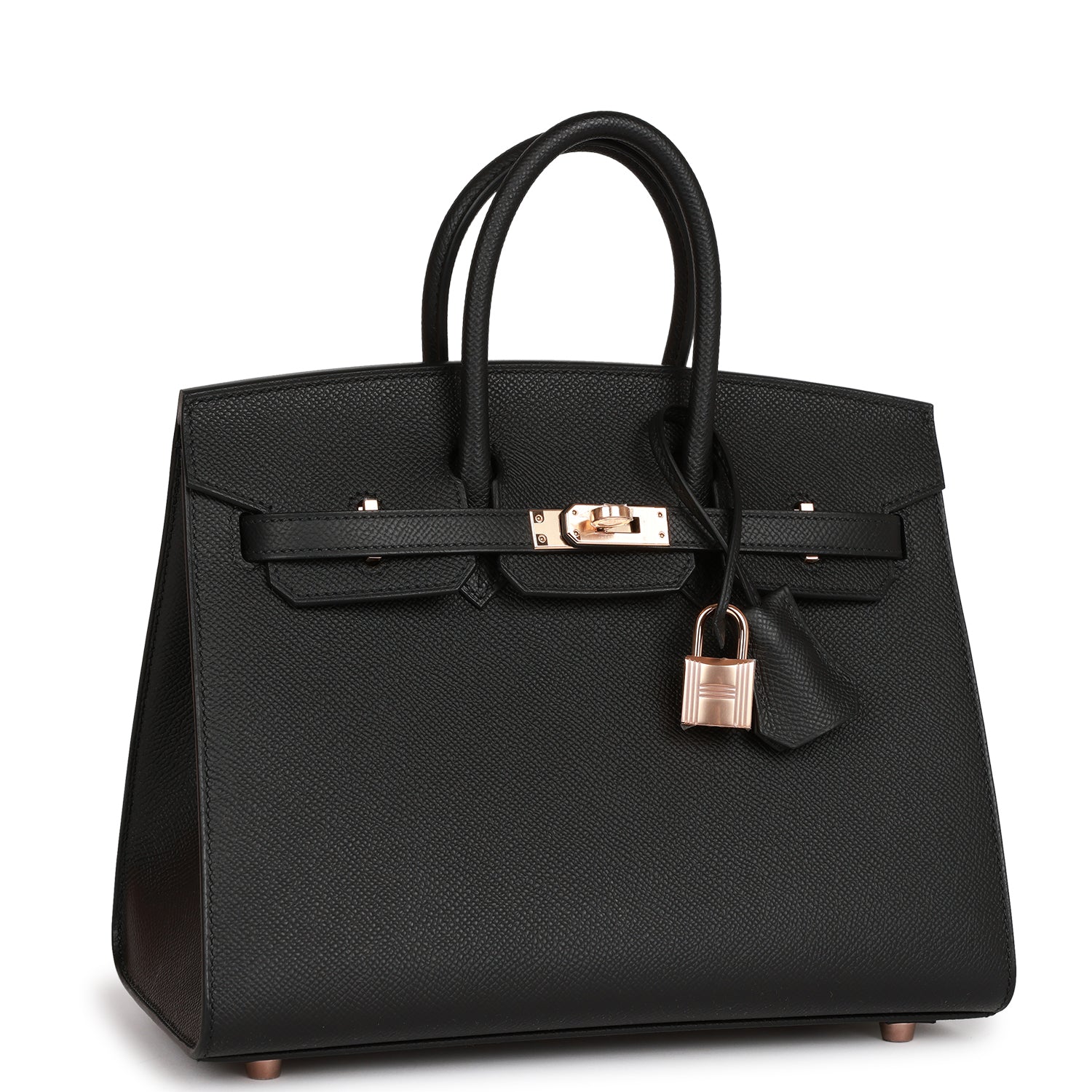 Birkin Sellier 25 Black Epsom Rose Gold Hardware Kilta bags