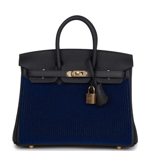 Birkin 25 Cote-a-Cote Tuffetage Bleu Saphir and Caban Swift Permabrass Hardware Kilta bags