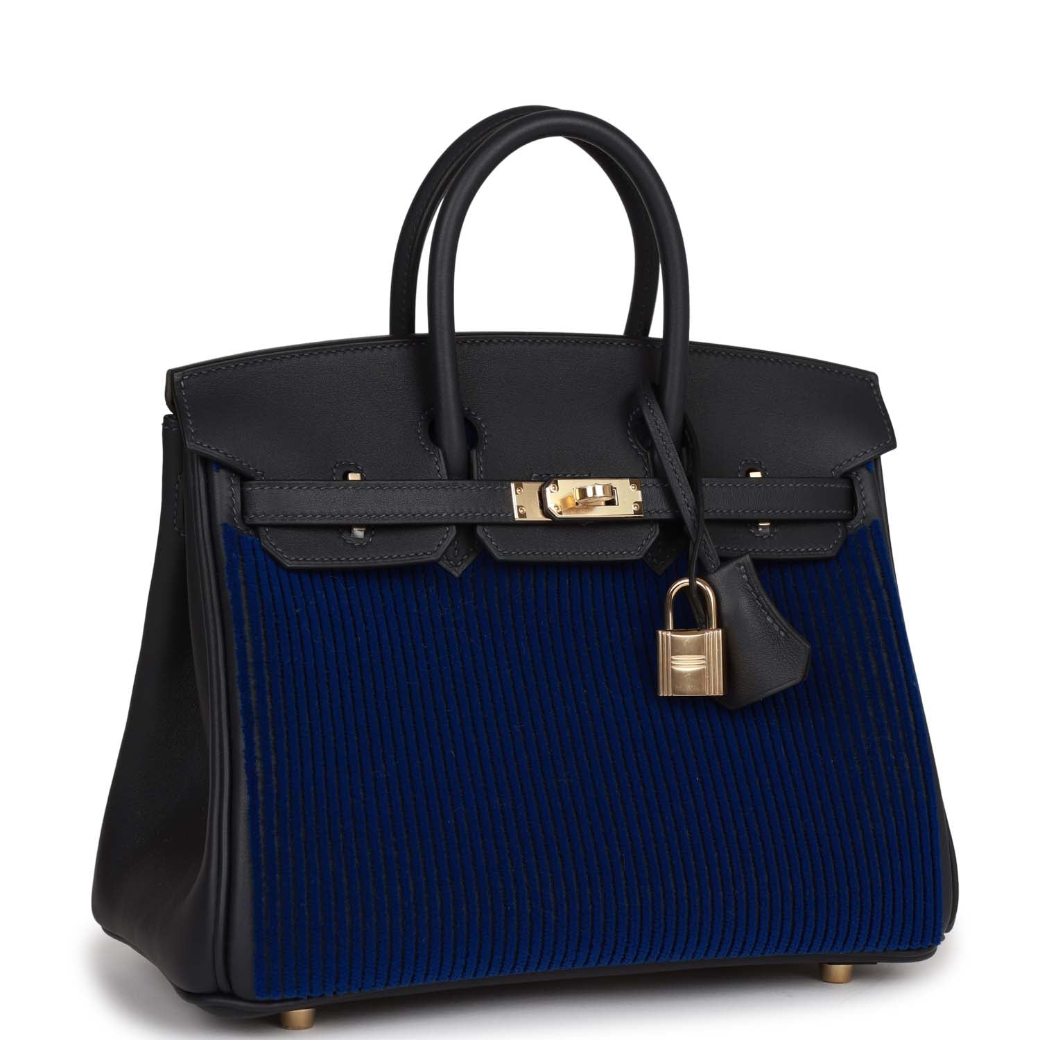 Birkin 25 Cote-a-Cote Tuffetage Bleu Saphir and Caban Swift Permabrass Hardware Kilta bags